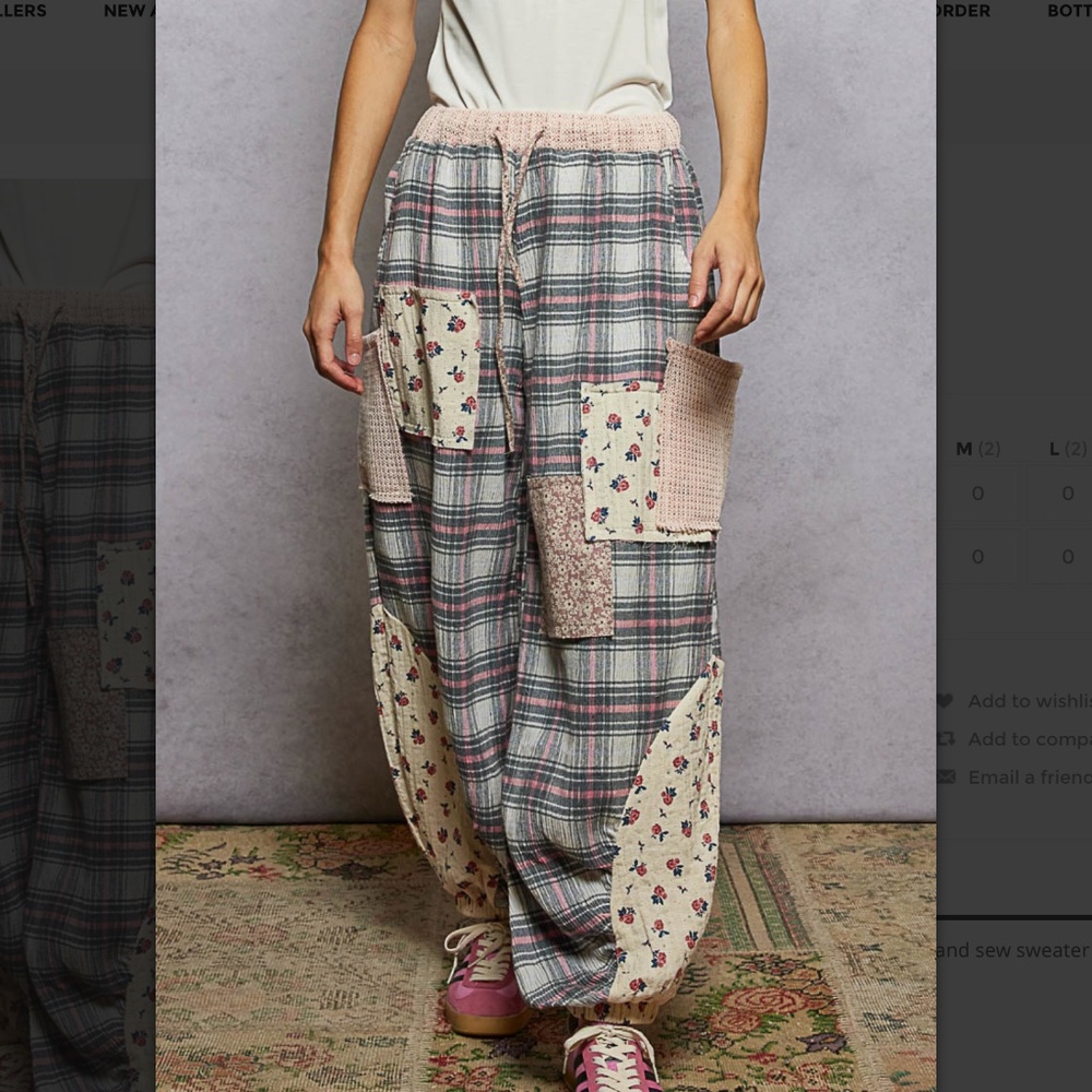 🎉POL “ Gail 2 “ POL Textured Plaid Jogger with Sweater Knit and Gauze Detail 91